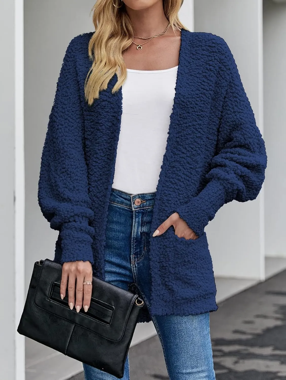 ZESICA Women's Fall Winter Popcorn Long Sleeve Open Front Chunky Knit Oversized Cardigan Sweater Coat