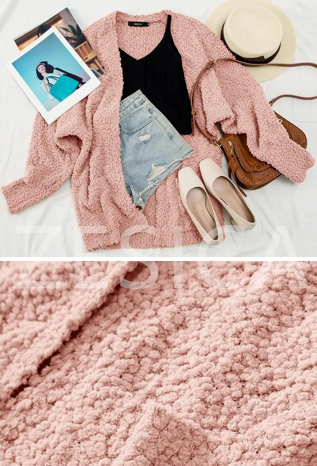 ZESICA Women's Fall Winter Popcorn Long Sleeve Open Front Chunky Knit Oversized Cardigan Sweater Coat