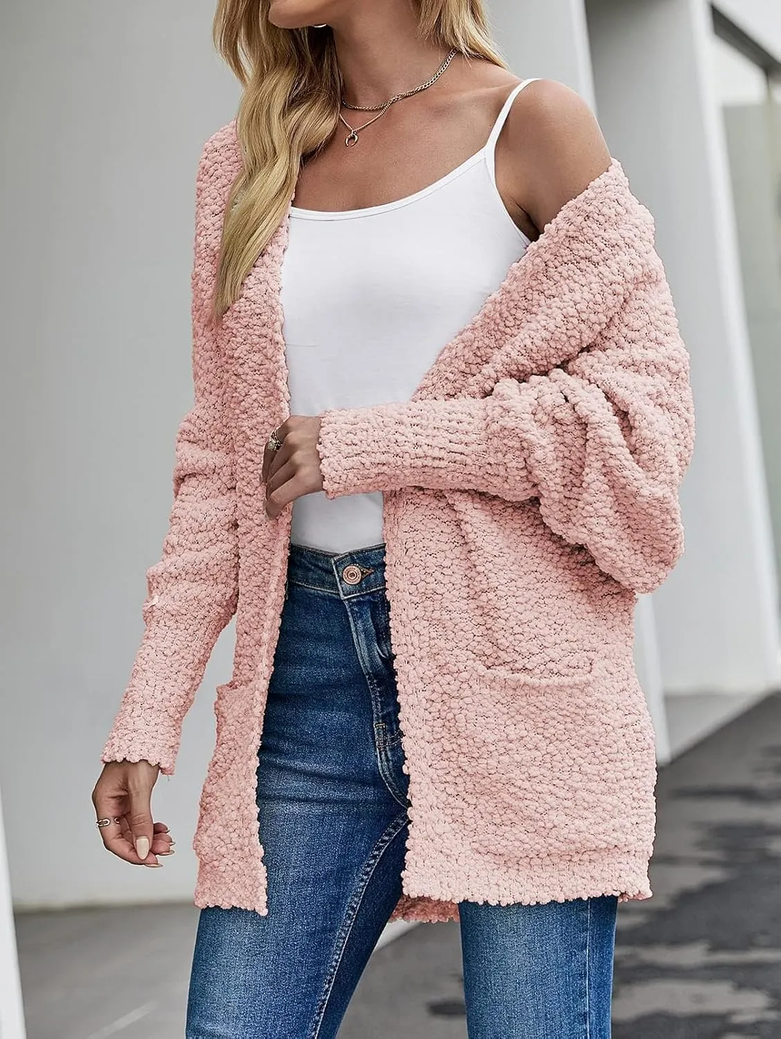 ZESICA Women's Fall Winter Popcorn Long Sleeve Open Front Chunky Knit Oversized Cardigan Sweater Coat