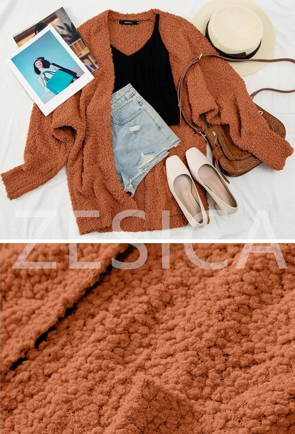 ZESICA Women's Fall Winter Popcorn Long Sleeve Open Front Chunky Knit Oversized Cardigan Sweater Coat