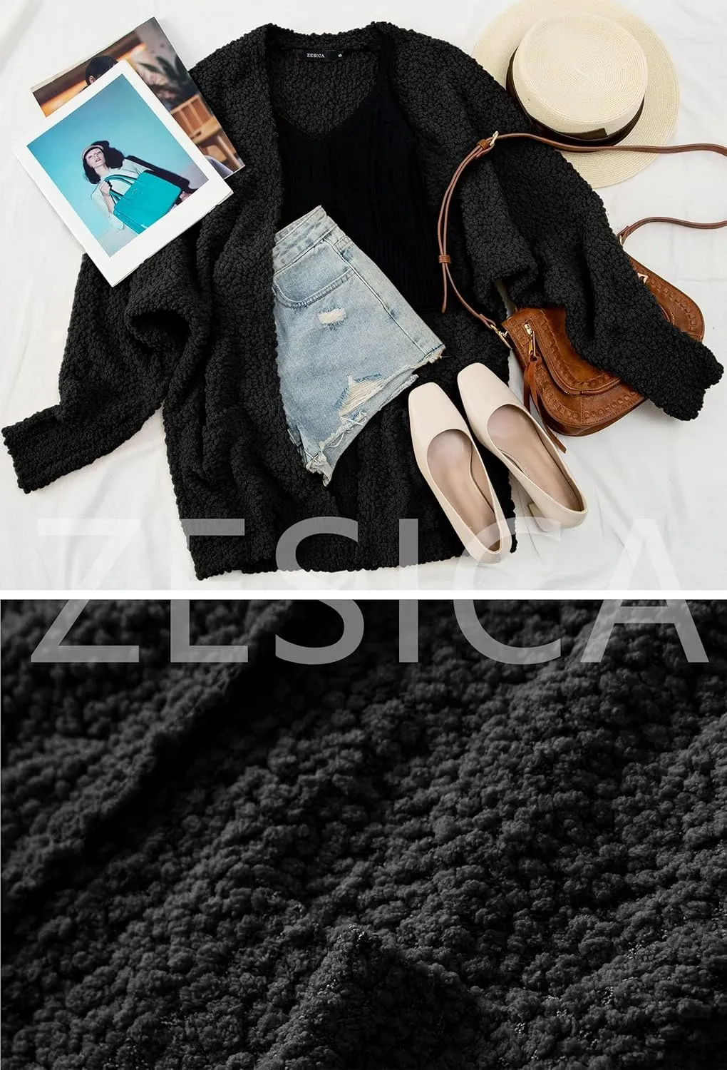 ZESICA Women's Fall Winter Popcorn Long Sleeve Open Front Chunky Knit Oversized Cardigan Sweater Coat