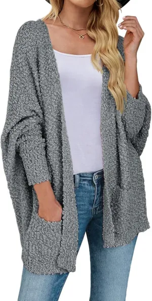 ZESICA Women's Fall Winter Popcorn Long Sleeve Open Front Chunky Knit Oversized Cardigan Sweater Coat