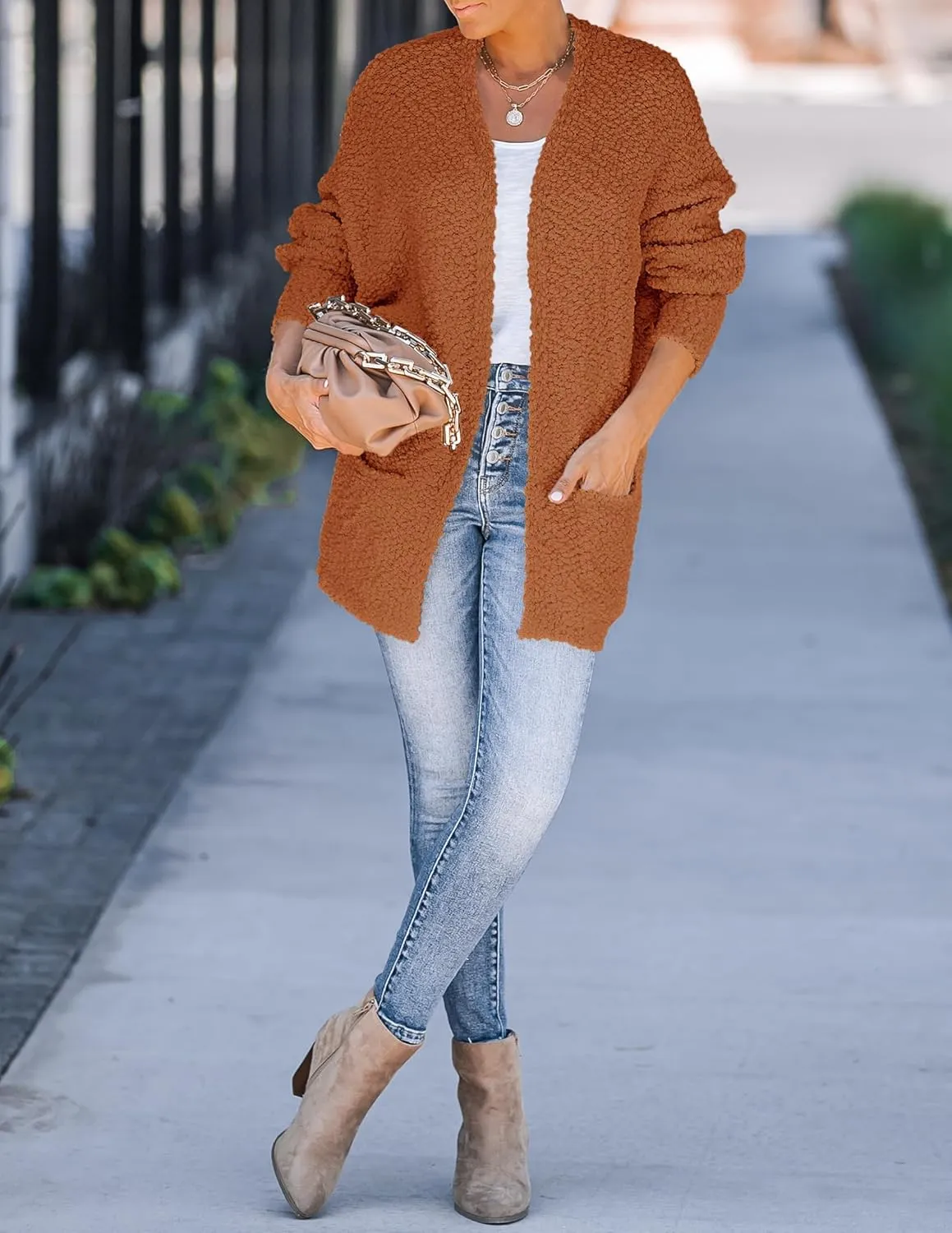 ZESICA Women's Fall Winter Popcorn Long Sleeve Open Front Chunky Knit Oversized Cardigan Sweater Coat