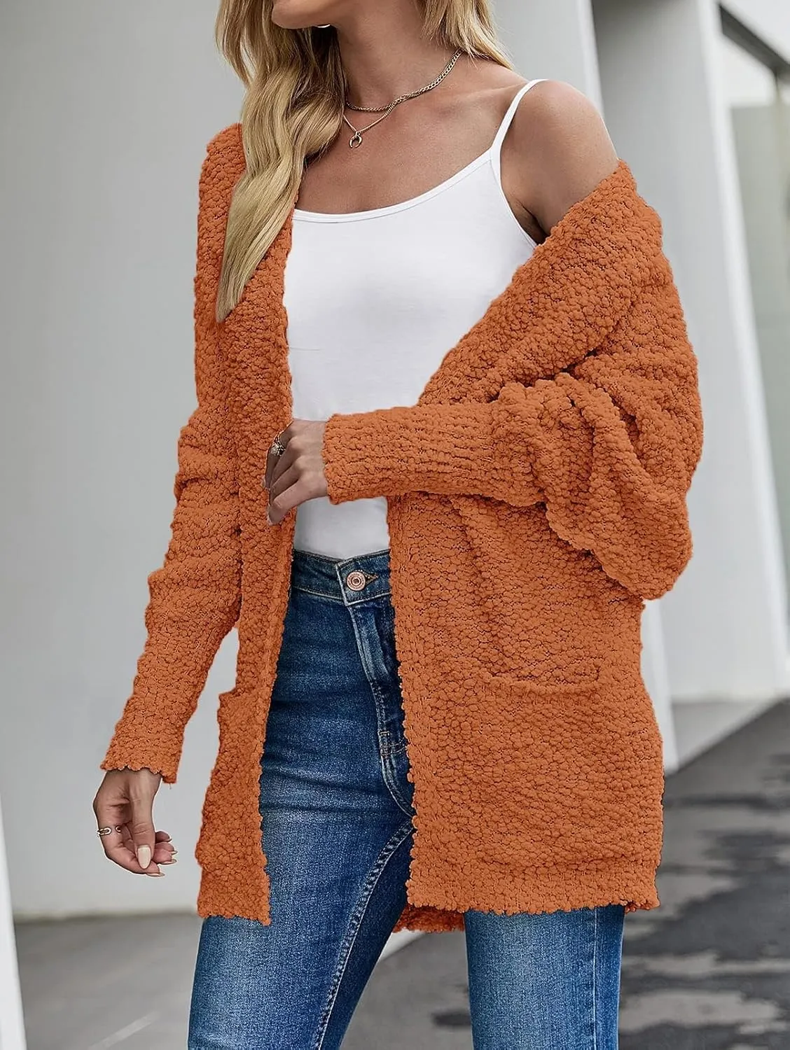 ZESICA Women's Fall Winter Popcorn Long Sleeve Open Front Chunky Knit Oversized Cardigan Sweater Coat