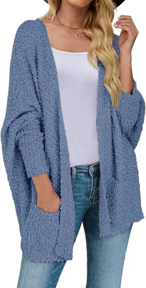ZESICA Women's Fall Winter Popcorn Long Sleeve Open Front Chunky Knit Oversized Cardigan Sweater Coat