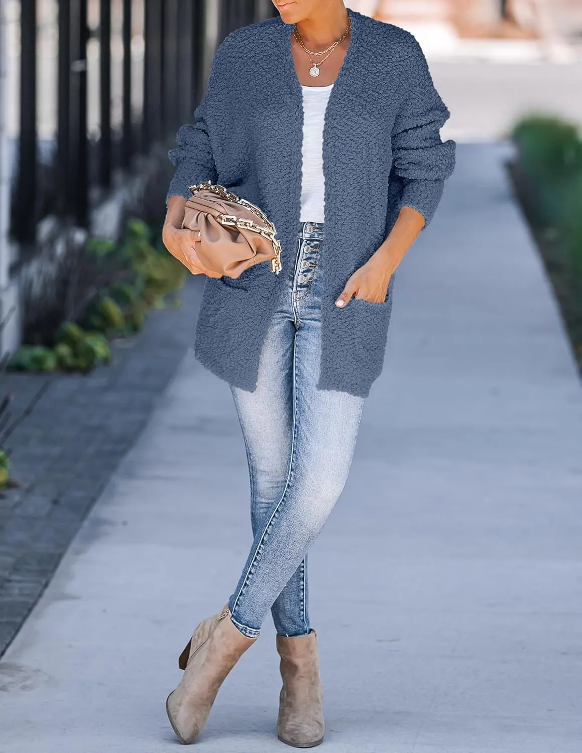 ZESICA Women's Fall Winter Popcorn Long Sleeve Open Front Chunky Knit Oversized Cardigan Sweater Coat