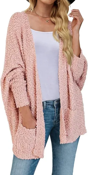 ZESICA Women's Fall Winter Popcorn Long Sleeve Open Front Chunky Knit Oversized Cardigan Sweater Coat