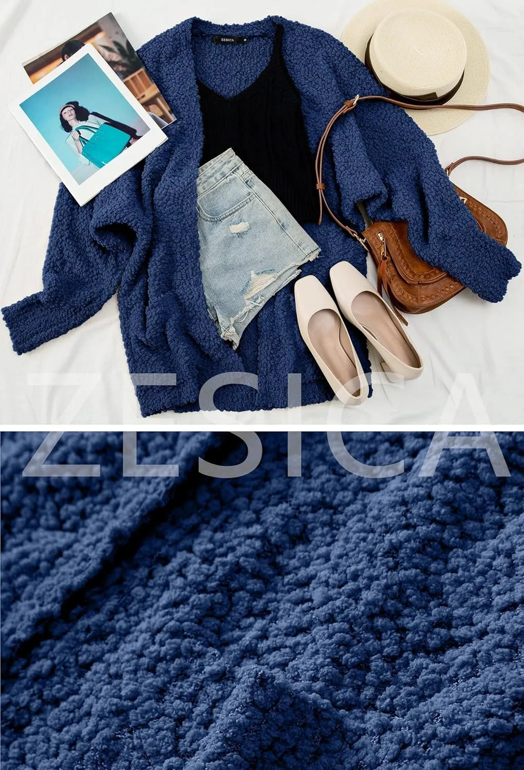 ZESICA Women's Fall Winter Popcorn Long Sleeve Open Front Chunky Knit Oversized Cardigan Sweater Coat