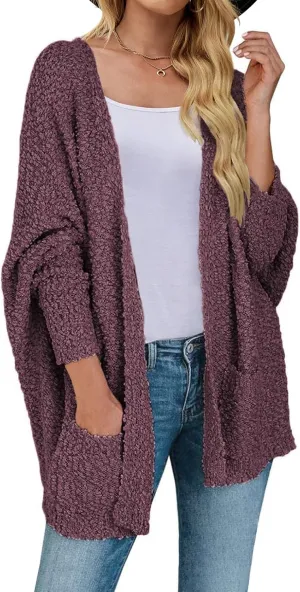 ZESICA Women's Fall Winter Popcorn Long Sleeve Open Front Chunky Knit Oversized Cardigan Sweater Coat