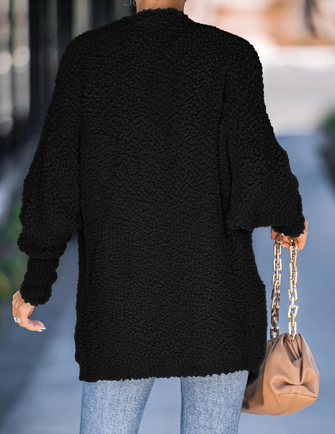 ZESICA Women's Fall Winter Popcorn Long Sleeve Open Front Chunky Knit Oversized Cardigan Sweater Coat