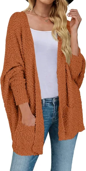 ZESICA Women's Fall Winter Popcorn Long Sleeve Open Front Chunky Knit Oversized Cardigan Sweater Coat