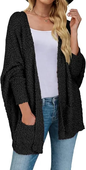 ZESICA Women's Fall Winter Popcorn Long Sleeve Open Front Chunky Knit Oversized Cardigan Sweater Coat
