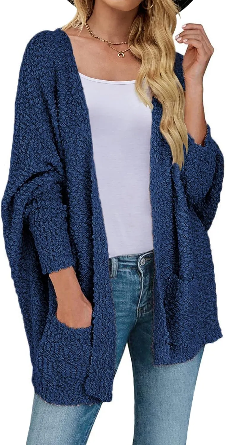 ZESICA Women's Fall Winter Popcorn Long Sleeve Open Front Chunky Knit Oversized Cardigan Sweater Coat