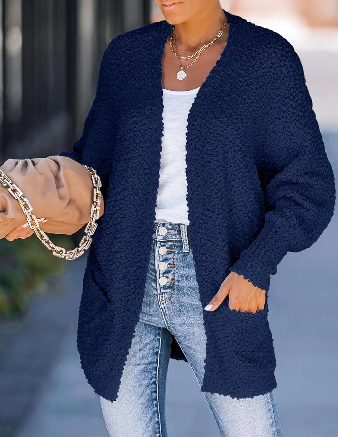 ZESICA Women's Fall Winter Popcorn Long Sleeve Open Front Chunky Knit Oversized Cardigan Sweater Coat