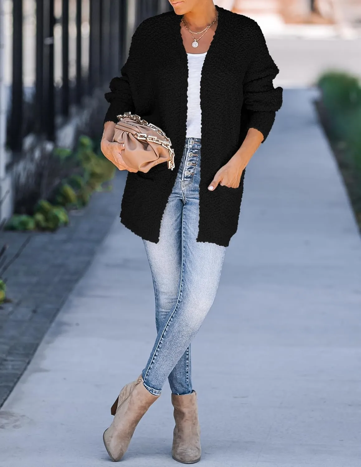 ZESICA Women's Fall Winter Popcorn Long Sleeve Open Front Chunky Knit Oversized Cardigan Sweater Coat