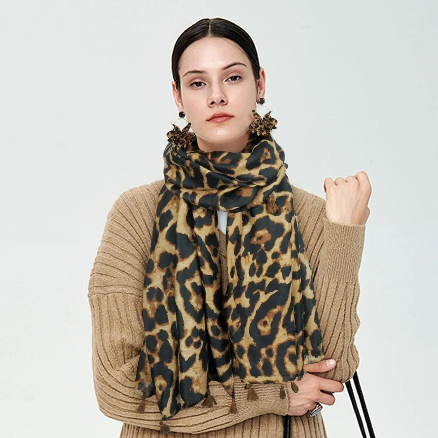 zhxinashu Boho Scarf for Women Soft Elegant Shawl Wraps Scarves with Bracelet Earrings