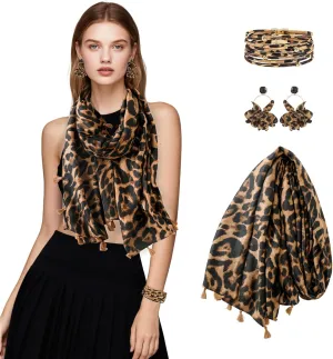 zhxinashu Boho Scarf for Women Soft Elegant Shawl Wraps Scarves with Bracelet Earrings