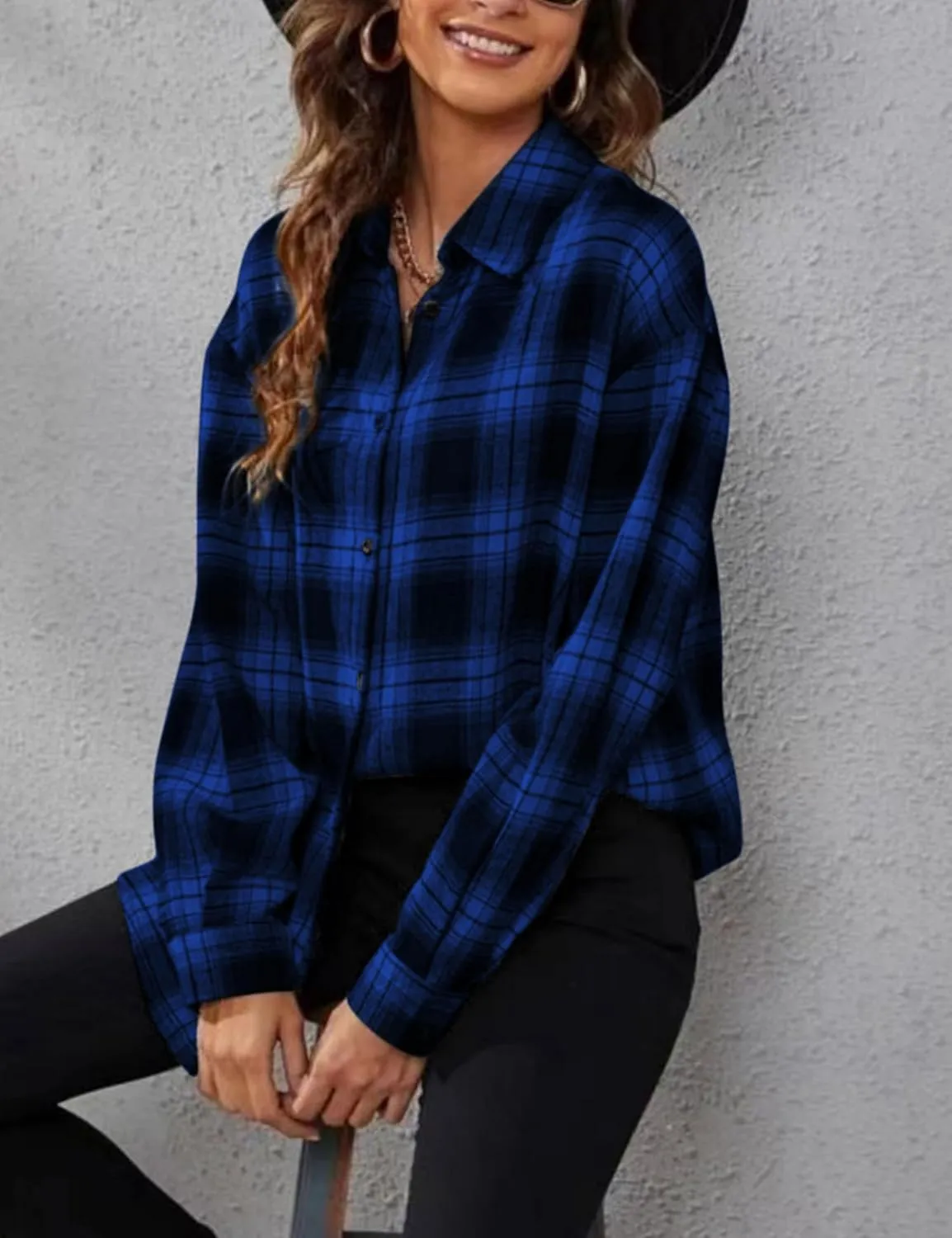 Zontroldy Plaid Flannel Shirts for Women Oversized Long Sleeve Button Down Buffalo Plaid Shirt Blouse Tops