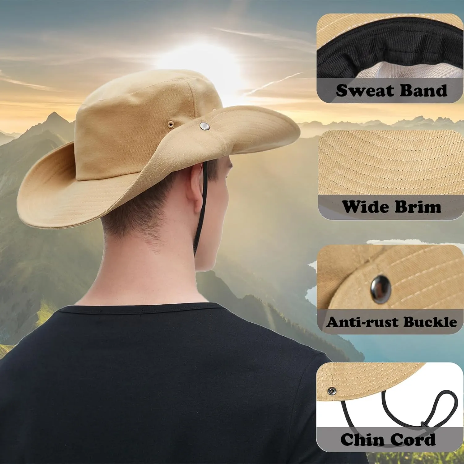 ZOORON Unisex Boonie Hats 100% Cotton Bucket Hat Wide Brim Hiking Fishing Safari Garden Hat Spring Summer Cap Outdoor