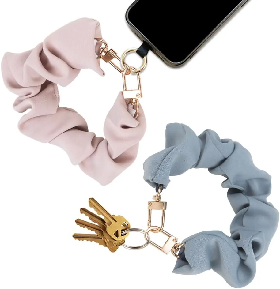 ZORZA 2Pcs Scrunchie Wristlet Keychain Wrist Strap Key Chain Stretchy Key Ring Bracelet Keychain Hair Tie Accessory for Girls